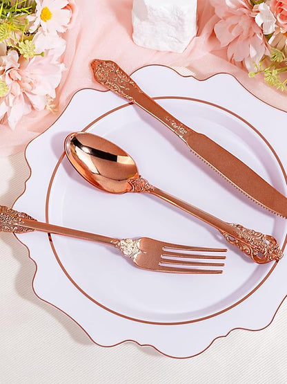 WDF 120-Piece Rose Gold Plastic Silverware - Heavy Duty Disposable Rose Gold Cutlery Set - Includes 40 Forks, 40 Spoons, 40 Knives for Wedding
