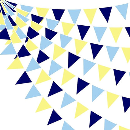 32Ft Blue Yellow Party Decorations Yellow Blue Triangle Flag Pennant Banner Fabric Garland Streamers for Capri Lemon Birthday Nautical Bridal Baby Shower Mediterranean Sea Party Festivals Supplies