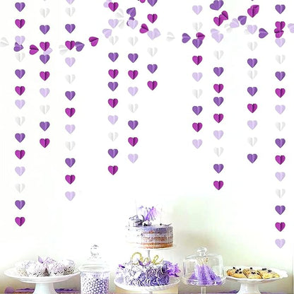 Purple White Lavender Party-Decorations Heart-Garland - 39Ft 3D Women Girl Birthday Supplies Hanging Paper Streamers Banner,Baby Bridal Shower Wedding Engagement Bachelorette Graduation Decor Ouruola