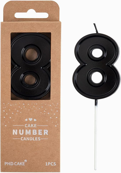 PHD Luxe Black 2.76 Inch 8 Number Birthday Candles, Party Celebration