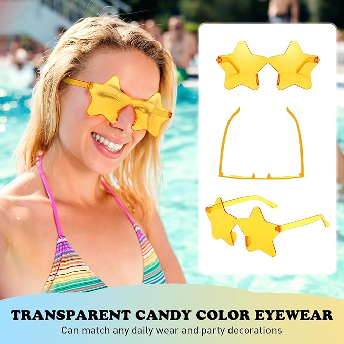 Matcheck 40 Pack Star Shaped Rimless Sunglasses Bulk Transparent Candy Colored Glasses Frameless Party Eyewear for Adults