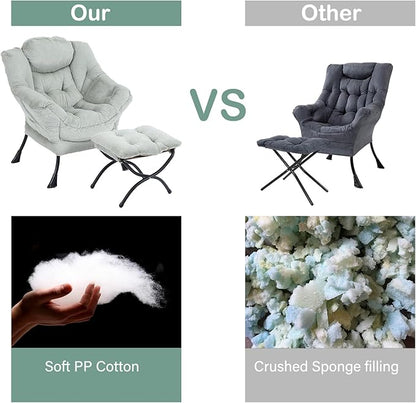 LITA Lazy Chair with Ottoman, Modern Accent Leisure Upholstered Sofa, Contemporary Lounge Reading Chair with Armrests and a Side Pocket for Living Room, Bedroom & Small Space