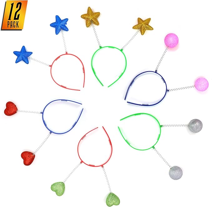 Skeleteen Glitter Antenna Head Boppers - Rainbow Shapes Novelty Headbands - 12 Pieces