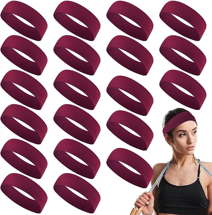 Hotop 20 Pcs Sport Stretchy Headbands for Girls Women Non Slip Soft Fabric Elastic Headband Bulk for Yoga DIY Team Gifts