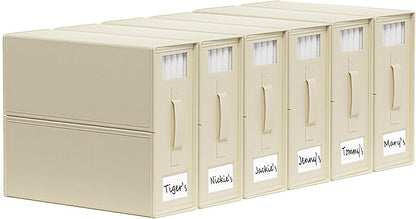 SheetCube Bed Sheet Organizers and Storage 6 Pack, Foldable Linen Closet Organizer with Window and Label, Bedding Folder Storage Box Container for Blanket, Duvet Cover Set, Bed Sheet Set - Beige