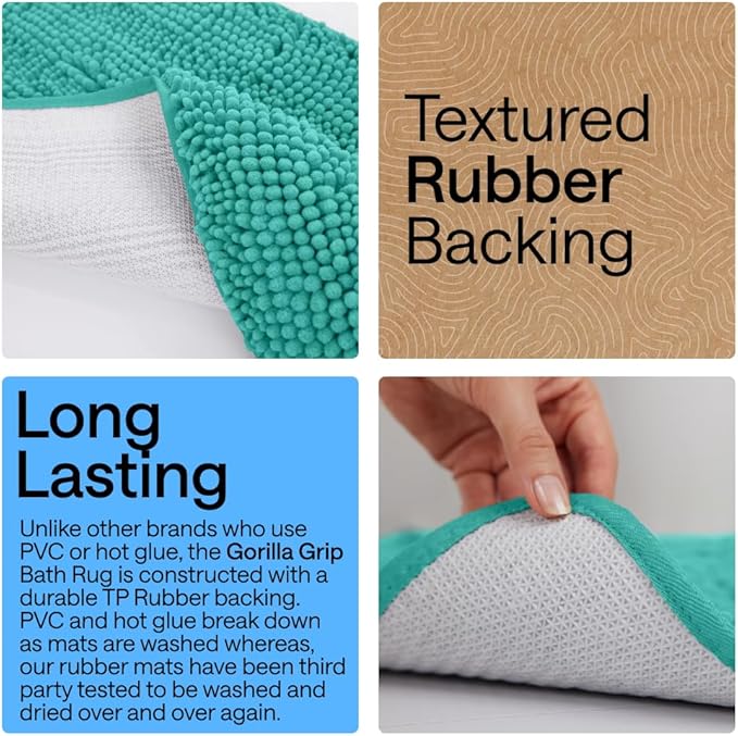 GORILLA GRIP Bathroom Rug Sets, Soft Chenille 2 Piece Area Rugs Set, Toilet Base Mat and 30x20 Carpet, Absorbent Microfiber Washable Mats Dry Quickly, Home Décor and Bath Room Accessories, Turquoise