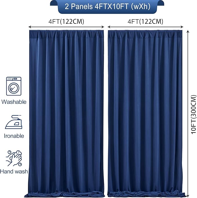 8 x 10ft Navy Blue Backdrop Curtains for Graduations, Dark Blue Photo Background Curtains No-Wrinkle Polyester Curtains for Parties Decorations Retirement Birthday Wedding Father's Day, 2 Panels