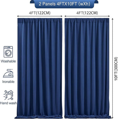 8 x 10ft Navy Blue Backdrop Curtains for Graduations, Dark Blue Photo Background Curtains No-Wrinkle Polyester Curtains for Parties Decorations Retirement Birthday Wedding Father's Day, 2 Panels