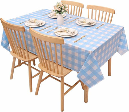Kesfey 3 Packs Light Blue Gingham Tablecloth Pale Blue and White Checkered Tablecloths 54 x 108 Inches Disposable Plastic Gingham Tablecovers Waterproof Rectangle Picnic Table Cover for Birthday Party