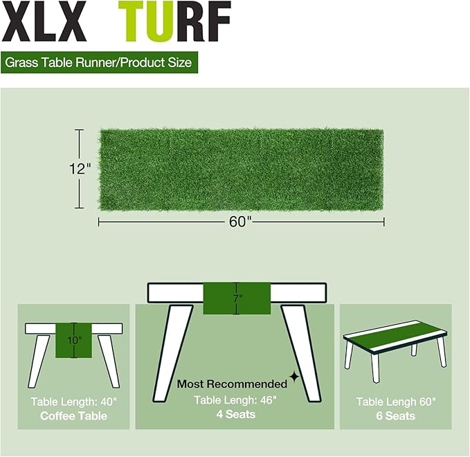 XLX TURF Christmas Artificial Grass Table Runner 12 x 60 Inch, Green Faux Turf Tabletop Centerpiece Decor Football Golf Themed Birthday Party Wedding Baby Shower Home DIY Crafts