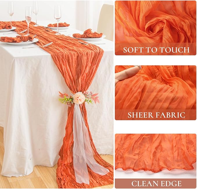 10 Packs Orange Fall Thanksgiving Table Runner Cheesecloth 35x120 Inches Burnt Orange Cheese Cloth Table Runner Sheer Boho Rustic Gauze Table Cloth for Wedding Party Baby Shower Decor