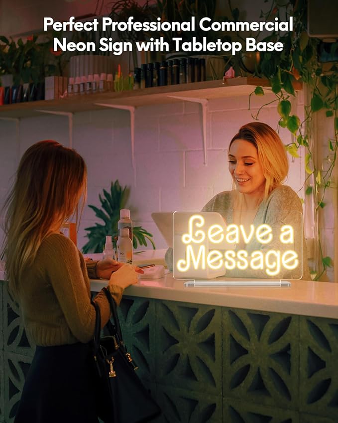 Tabletop Custom Neon Sign, Personalised Free Stand Led Neon Sign with Acrylic Base, for Business, Studio, Boutique, Salon, Barbershop, Home Decor,Bar