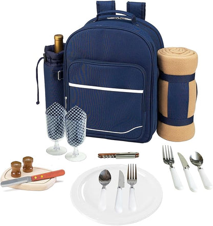 Picnic at Ascot Original Equipped 2 Person Picnic Backpack with Cooler, Insulated Wine Holder & Blanket - Designed & Assembled in the USA