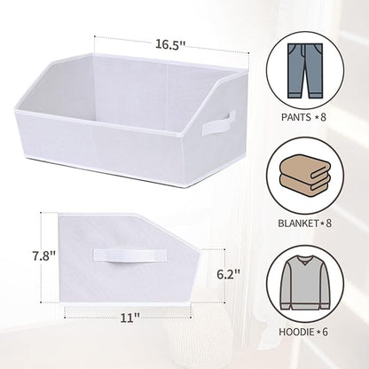 Fabric Bins for Organization - Trapezoid Storage Cubes, Large Baskets for Storage, 6 Pack Shelf Baskets, Closet Organizer Bins for Clothes, Books, Home, Office, White