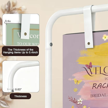 Jolitac Wedding Welcome Sign Holder, Adjustable Wedding Sign Stand Leather Hanging Straps & Design Bundle Heavy Duty Metal Easel Stand for Seating Charts, Bridal Showers, Birthday Party Displays