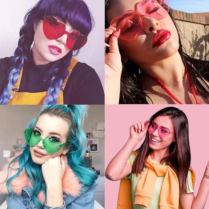 SUNOVELTIES 18 Heart Shape Rimless Sunglasses Transparent Candy Color Party Glasses Colored Eyewear for Women