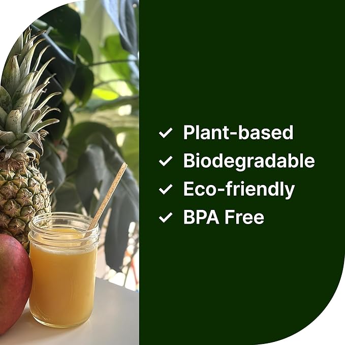 100 pcs of Premium Disposable Biodegradable Drinking Straws, 8.25" Long - Made from Sugar Cane Bagasse, Ideal for Hot and Cold Drinks, Eco-Friendly and Tasteless