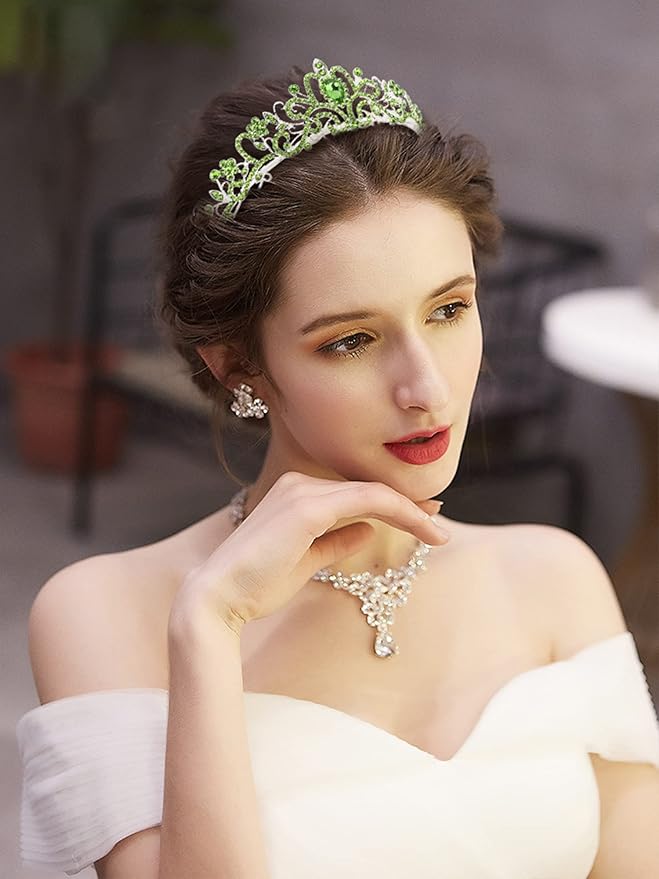 COCIDE Green Tiara and Crowns for Women Crystal Headband Princess Rhinestone with Combs Bride Hairpiece Bridal Wedding Prom Birthday Party Hair Accessories Jewelry for Women and Girls
