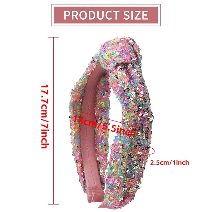 Totelux Sequins Headband Rainbow Knotted Hair Band Iridescent Glitter Hair Accessories for Women Girls Birthday Party Supplies