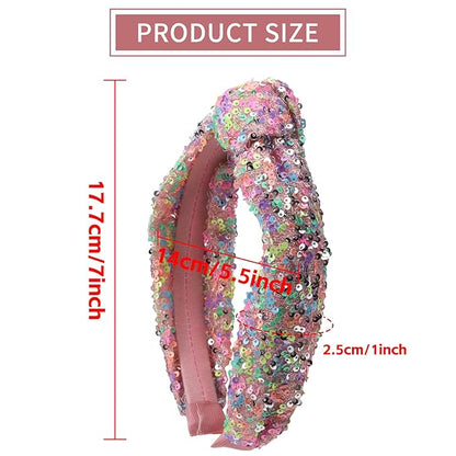 Totelux Sequins Headband Rainbow Knotted Hair Band Iridescent Glitter Hair Accessories for Women Girls Birthday Party Supplies