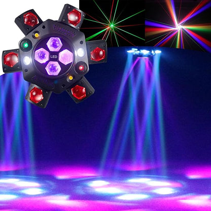 6-Arm 150W RGBW Bee-Eye Spider DJ Moving Head Light – LED Stage Lighting with DMX512, Sound Activated Beam Wash, Strobe & Starry Effects for Clubs, Parties, Weddings, Events