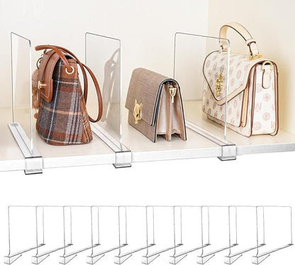 10 Pack Shelf Dividers, Adjustable Shelf Dividers for Closet Organization with Non-Slip Design, Clear Acrylic Shelf Dividers for Clothes, Handbags, Purses, Towels, Bookshelf in Home Organization