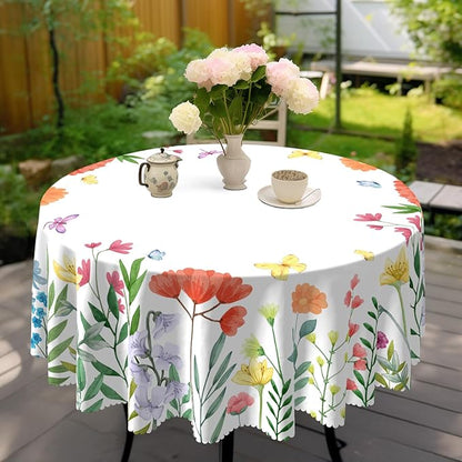 Eikione Tablecloth 70inch,Tablecloth Waterproof and Wrinkle-Free, Wild Flower Rustic Table Covers, Summer Decorations for Home