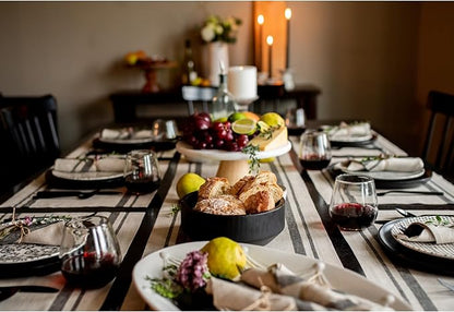Solino Home Linen Table Runner 60 Inches - 100% Pure Linen Black and Natural French Stripe Table Runner 14 x 60 Inch Ideal for Dresser and Coffee Tables - Fall, Holiday