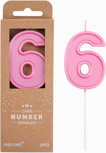 PHD CAKE 2.76 Inch Luxe Pink 6 Number Birthday Candles, Pink Number Candles, Cake Number Candle, Party Celebration