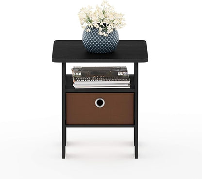 Furinno ANDREY Side Table, End Table, Night Stand with Open Shelves and Storage Bin, Bedside Table, for Living Room, Bedroom, Americano