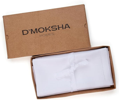 D'Moksha Homes White Linen Napkins Set of 4 - Classic Hemstitch 100% Pure Linen Hemstitch Dinner Napkins 20 x 20 Inch for Winter, Christmas, Holiday - Handcrafted and Machine Washable