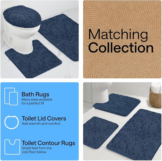 GORILLA GRIP Bathroom Rug Sets, Soft Chenille 2 Piece Area Rugs Set, Toilet Base Mat and 30x20 Carpet, Absorbent Microfiber Washable Mats Dry Quickly, Home Décor and Bath Room Accessories, Navy Blue