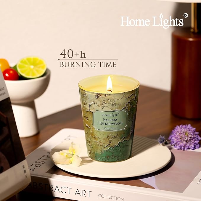 HomeLights Balsam Cedarwood Scented Candles | 6.7oz Soy Candles Industrial Chic Large Candle Jars | Ideal Candle Gifts for Events, Home Decor Stress, Relief & Relaxation