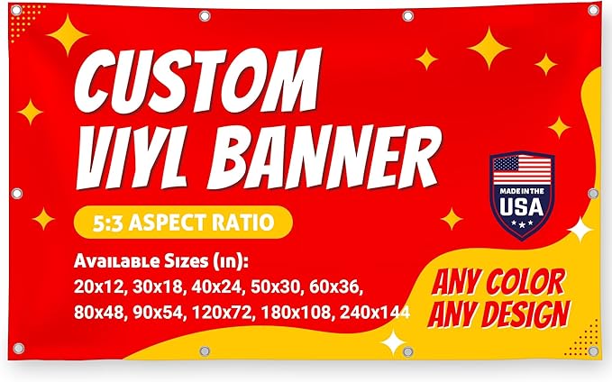 Custom Vinyl Banner with 150+ Sizes – Personalized Outdoor or Indoor Sign – Any Color & Design – Made in USA – Party, Business, Event Use