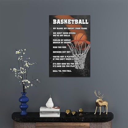 Basketball Wall Art, Basketball Life Lessons Pictures Wall Decor, Sports Quotes Canvas Prints Painting, Framed Artwork Office Home Decor For Bathroom Bedroom Dining Living Room 24L" x 16W"