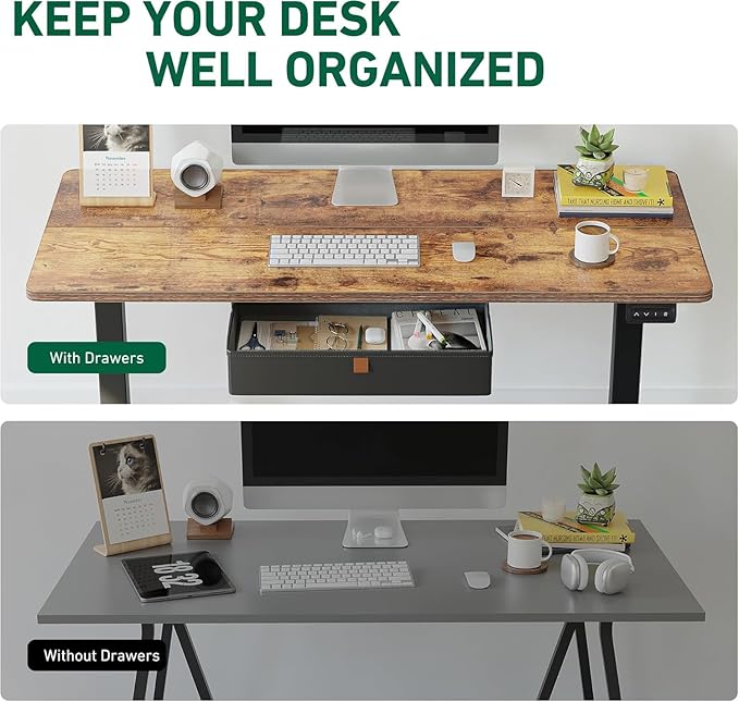 FEZIBO 55 x 24 Inches Standing Desk with Drawer, Adjustable Height Electric Stand up Desk with Storage, Sit Stand Home Office Desk, Ergonomic Computer Desk, Rustic Brown Top
