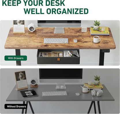 FEZIBO 55 x 24 Inches Standing Desk with Drawer, Adjustable Height Electric Stand up Desk with Storage, Sit Stand Home Office Desk, Ergonomic Computer Desk, Rustic Brown Top