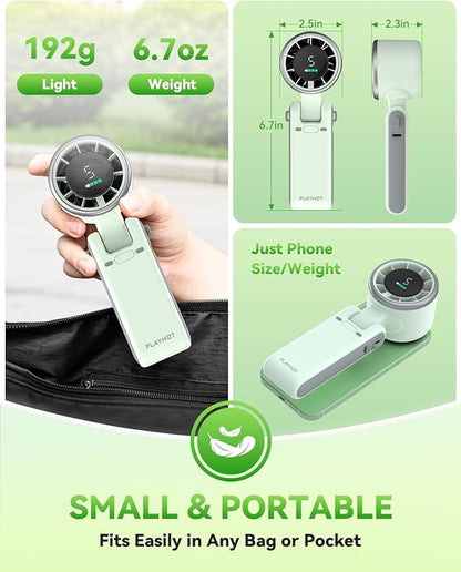 Portable Handheld Turbo Fan, 5 Gear Wind, Battery Operated, Up to 12 Working Hours, 3 IN 1 Hand Fan with Air Turbo Tech Cooling Fans for Outdoor Activities, Travel, Beach (Green)
