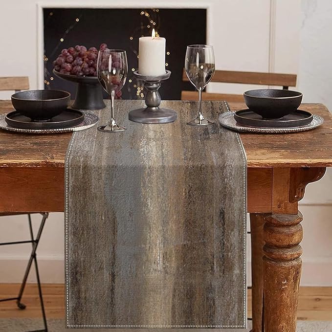 Emvency Farmhouse Table Runner, Abstract Grey and Dark Brown Art Painting for Kitchen Coffee Table Family Dinners Holiday Parties Wedding Events Decor(13x90 inch)