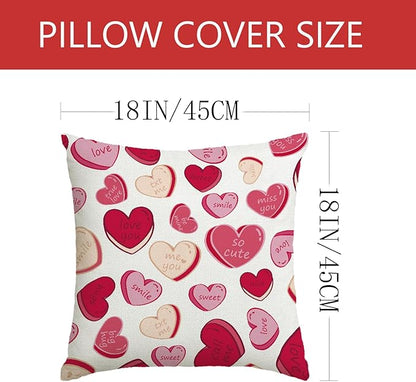 Valentines Day Decorations-Valentine Pillow Covers 18x18 Set of 4, Pink Hearts Love You Happy Valentine's Day Throw Outdoor Pillow Covers Anniversary Wedding Cushion Case for Home Sofa Couch Décor