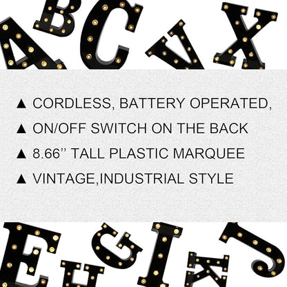OYCBUZO Light Up Black Alphabet Marquee Letters Sign LED Marquee Number Lights Sign for Night Light Home Bar Christmas Lamp Birthday Party Wedding Decoration X