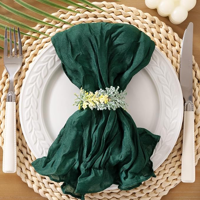 Socomi Emerald Green Cheesecloth Napkins Fall Thanksgiving Cheese Cloths Gauze Set of 10 Boho Washable Dinner Table Napkins for Wedding Party Baby Shower Birthday Party Decor