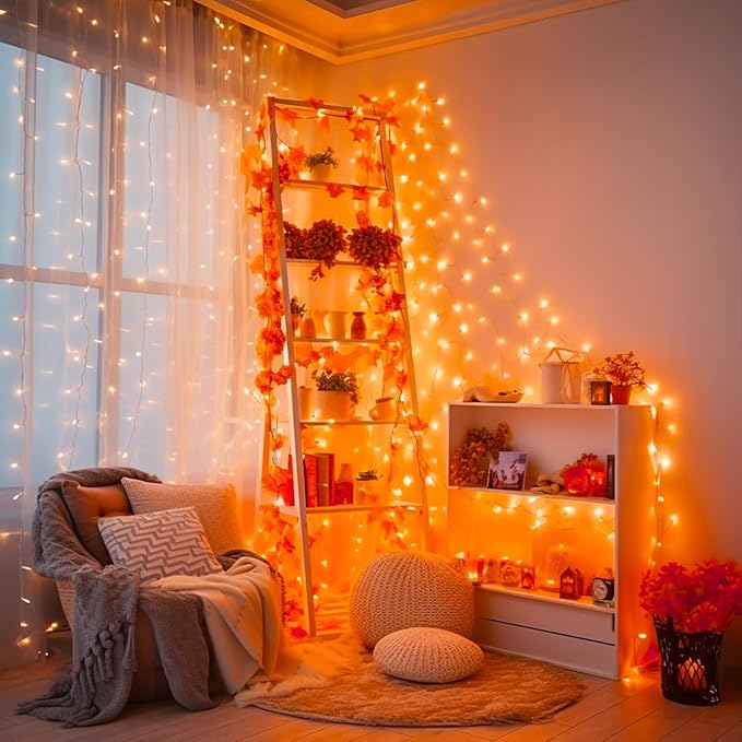 JMEXSUSS Connectable 33ft Orange Christmas Lights Indoor, 100 LED Orange String Lights Clear Wire, 8 Modes Outdoor Christmas Twinkle Light Plug in for Tree Party Decoration