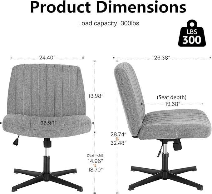 OLIXIS Criss Cross Legged Chairs Armless No Wheels Wide Seat Height Adjustable Swivel Padded Fabric Home Office Desk Seating for Bedroom, Student, Study Room