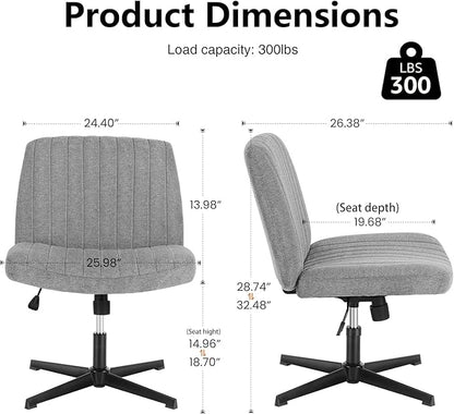 OLIXIS Criss Cross Legged Chairs Armless No Wheels Wide Seat Height Adjustable Swivel Padded Fabric Home Office Desk Seating for Bedroom, Student, Study Room
