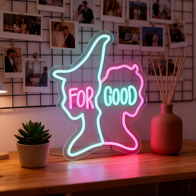 For Good Neon Sign, Musical Theater Wall Decor, Broadway Inspired Gift, Blue and Pink LED Art for Room (14.6"x11.4")