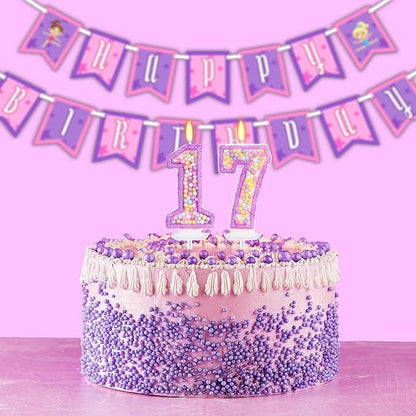 Purple Birthday Candles - Number 17 Candle, Colorful Macaron Candles, 17 Birthday Decorations for Girls, Purple Cake Decorations, Theme Party Supplies