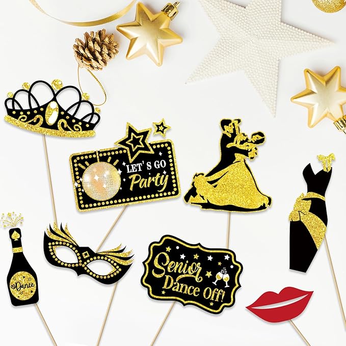 Generic 23 Pcs Homecoming Photo Booth Props Kit - Funny Homecoming Dance Party Photo Booth Props for High School or College Homecoming Party Decorations Supplies Favors, Black Gold Selfie Props