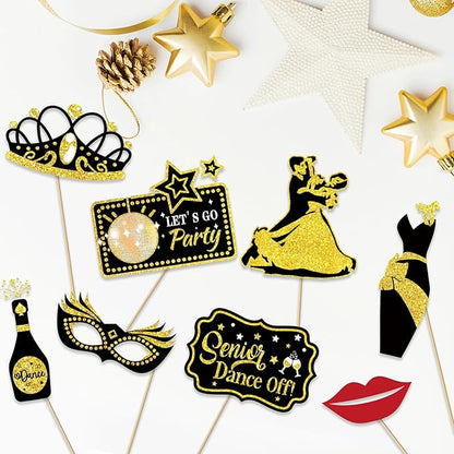 Generic 23 Pcs Homecoming Photo Booth Props Kit - Funny Homecoming Dance Party Photo Booth Props for High School or College Homecoming Party Decorations Supplies Favors, Black Gold Selfie Props