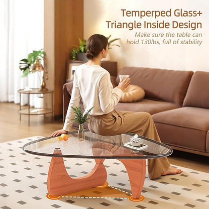Coffee Table for Living Room Mid Century Modern Center Small Table with Glass Top and Wood, Walnut Transparent(45 Inch)